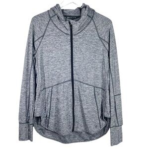 ATHLETA Baja Marled Grey Fill Zip Hooded Top | Medium